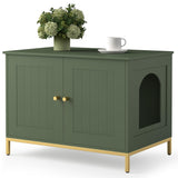 Homhedy Cat Litter Box Enclosure, Cat Washroom Furniture with Metal Frame, Pet House, Fit Most of Litter Box, Modern Style, Green and Gold Homhedy