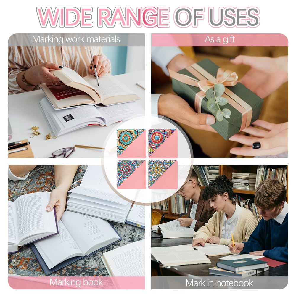 4PCS Diamond Art Bookmarks,DIY Diamond Painting Corner Bookmarks for Book Lovers,Cute Mandala Design Craft Kits for Kids,Adults,Beginners,Home and Office CHGANG