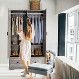 VINGLI Wide Armoire Wardrobe Closet with Hanging Rod, Adjustable Shelves and Drawer, Freestanding Wardrobe Closet with Doors, Bedroom Armoires and Wardrobes, Rustic Grey VINGLI