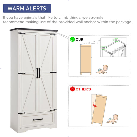 JXQTLINGMU 72" Tall Farmhouse Kitchen Pantry with Adjustable Shelves, Large Wood Kitchen Storage Cabinets with 2 Barn Doors & Drawer, Versatile Storage for Dining Room, Bathroom, Antique White JXQTLINGMU