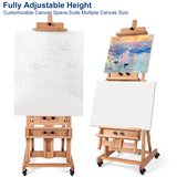 MERRIY Artist Extra- Large Multi-Function Studio Easel, H-Frame Art Easel, Tilts Flat, Solid Beech Wood Painting Easel Stand, Movable Floor Easel with Drawer & Silent Wheels, Holds 2 Canvas Up to 91" MERRIY
