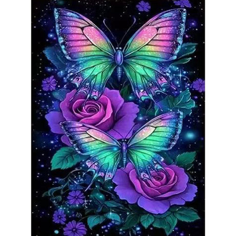 ZHUDENGXJL Butterfly Diamond Painting Kits for Adults,5D Diamond Art for Beginners, DIY Purple Rose Diamond Painting Crafts Arts Kit for Adults, Home Wall Decor 12 X 16 Inch ZHUDENGXJL