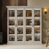 TAMUNE Display Cabinet with Lights, Bookcase Display Case Cabinet with 4 Glass Doors and 4-Tier Shelves, for Collectible, Grey Wood Grain 18.7" D x 68.5" W x 69.1" H TAMUNE