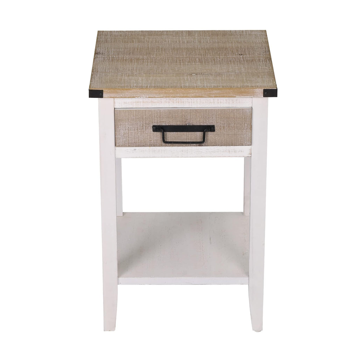 RUSTOWN Farmhouse Bedside Table Set of 2, Rustic Nightstand with Drawers and Open Shelf, Side Table End Tables for Bedroom/Living Room/Lounge (Vintage White) RUSTOWN