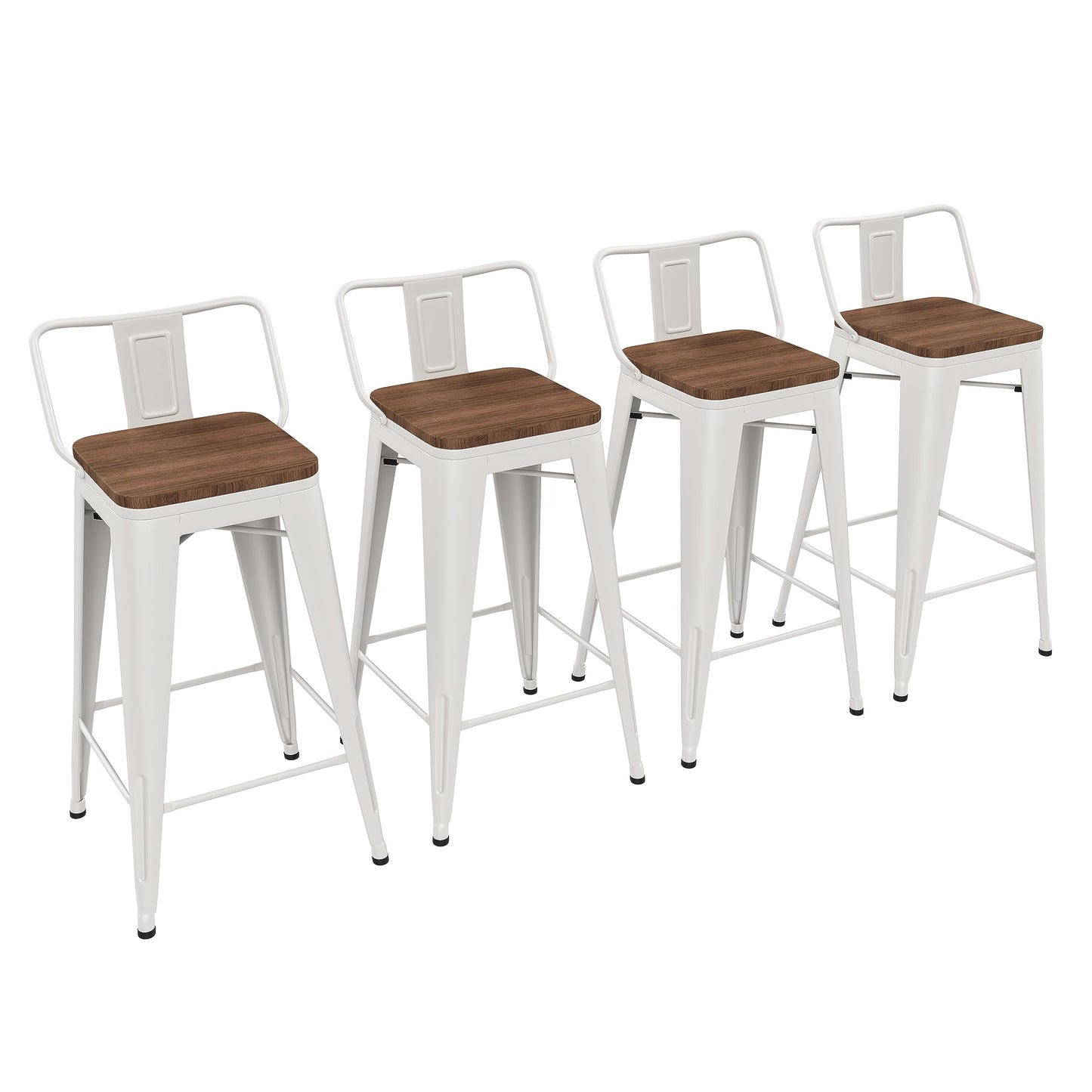 Yongchuang 24 inch Barstools Set of 4 Counter Height Bar Stools Farmhouse Kitchen Metal Bar Chairs with Wood Seat Low Back Cream White