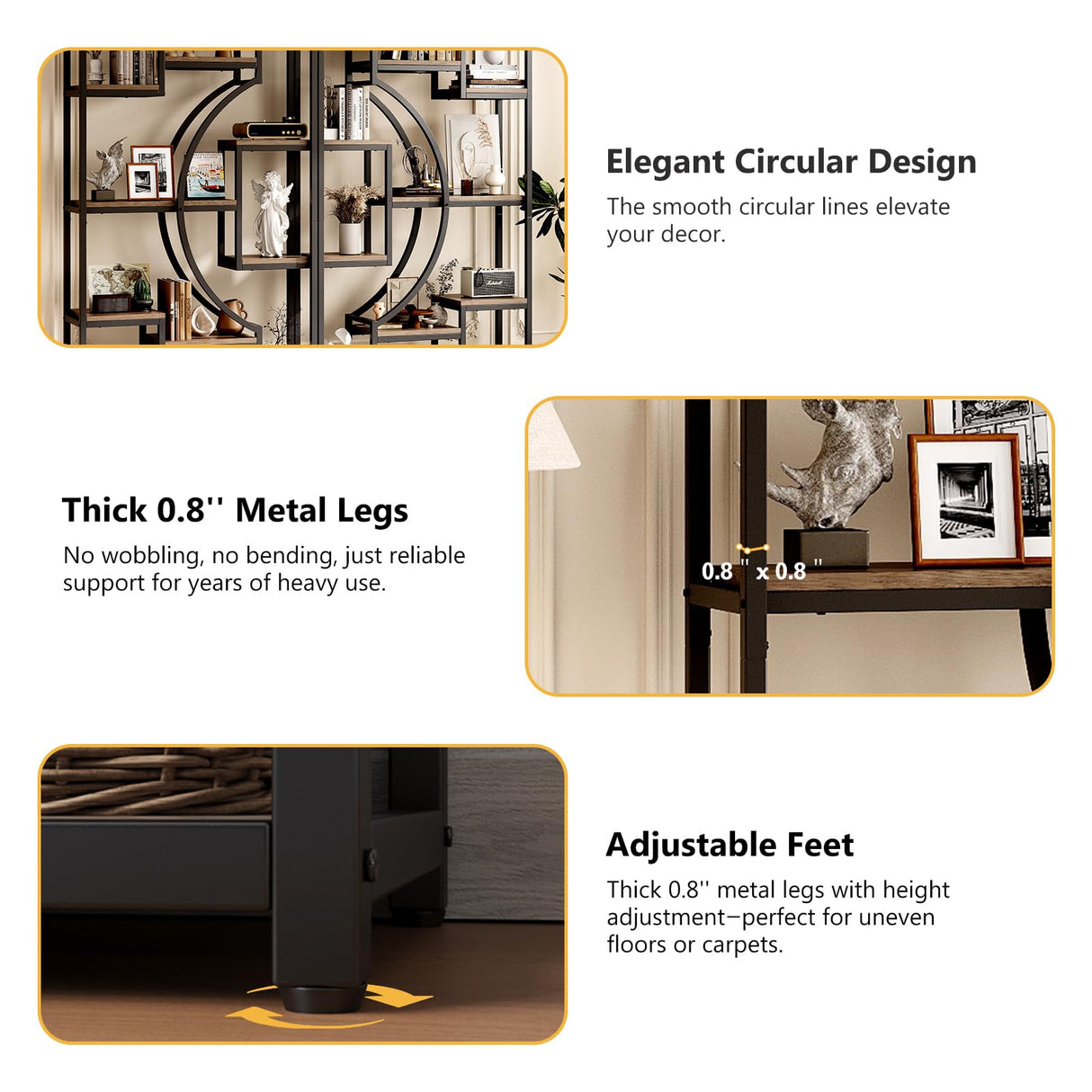 70.8" Tall Bookshelf Set of 2, 79" Wide Geometric Display Shelf with 18 Open Storage Shelves, Scratch-Resistant Gray Wash & Metal Frame, for Living Room, Office, Bedroom – Anti-Tip & Adjustable Feet HolliWill