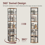 MAHANCRIS 5-Tier Rotating Bookshelf, Freestanding Corner Bookshelf, 360° Spinning Bookcase, Industrial Style Storage Rack with Rails, for Living Room, Bedroom, Study, Rustic Brown and Black BKHR1601 MAHANCRIS