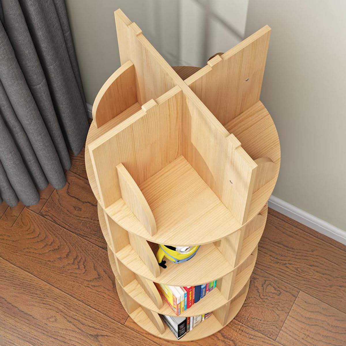 5-Tier Rotating Pine Wood Bookshelf with Legs for Space-Saving Storage - WoodArtSupply