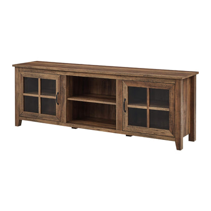 Walker Edison Portsmouth Classic 2 Glass Door TV Stand for TVs up to 80 Inches, 70 Inch, Rustic Oak - WoodArtSupply