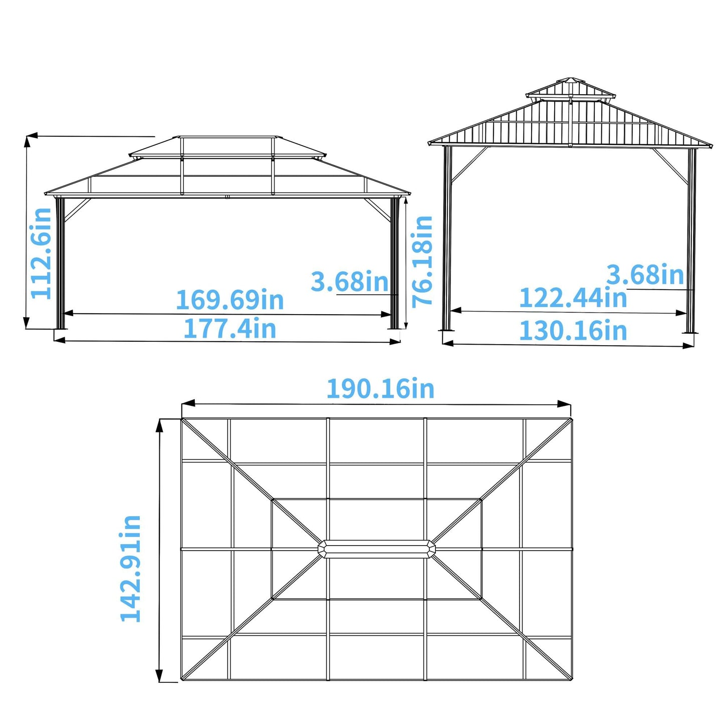 Yardenaler 12x16 FT Hardtop Gazebo Canopy with Double Polycarbonate Roof, Permanent Outdoor Pavilion with Curtain & Mesh Netting for Patio, Garden, Backyard, Gray - WoodArtSupply