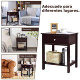 Giantex Nightstand, Wood End Table with Drawer and Open Shelf, Night Stand for Small Spaces, 2-Tier Bedside Table for Living Room Bedroom Dorm, Easy Assembly, Brown Giantex