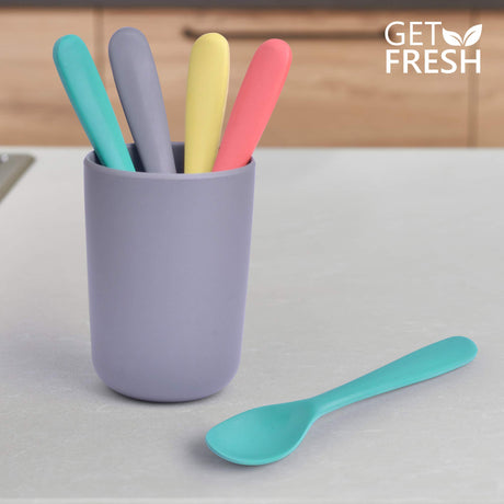 GET FRESH Bamboo Kids Spoons Set – 4-pack Colorful Bamboo Kids Cutlery for Everyday Use – Reusable Bamboo Fiber Kids Spoons for Baby Feeding – Large Bamboo Utensils for Toddlers and School Children GET FRESH
