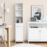 Tangkula Tall Bathroom Cabinet, Slim Storage Cabinet w/ 3 Tier Shelf, Drawer & Enclosed Cabinet, Adjustable Shelves, Narrow Floor Linen Tower for Bathroom Living Room, 13.5 x 12 x 64.5 Inch Tangkula