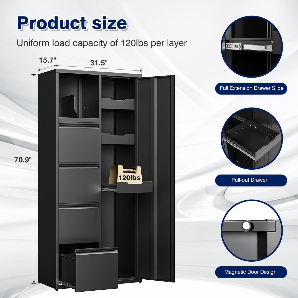 Yizosh Metal Garage Storage Cabinet with 4 Drawers, 71" Heavy Duty Tool Cabinet with Door,Tall Steel Storage Cabinet,Utility Tool Cabinet for Garage,Warehouse,Workshop Yizosh