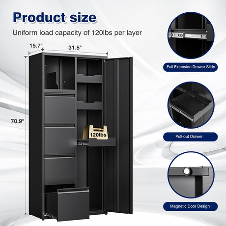 Yizosh Metal Garage Storage Cabinet with 4 Drawers, 71" Heavy Duty Tool Cabinet with Door,Tall Steel Storage Cabinet,Utility Tool Cabinet for Garage,Warehouse,Workshop Yizosh