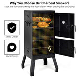 Giantex Outdoor Smoker with Double Doors, 2 Detachable Grill Netting Smoking Racks, Charcoal Pan & Water Pan, 4 Air Vents, Thermometer, Vertical Charcoal Smoker for Barbecue Camping Backyard Grill Giantex