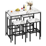 Yongchuang Modern 5 Piece Bar Table Set with White Faux Marble Top and 4 Backless Stools Yongchuang