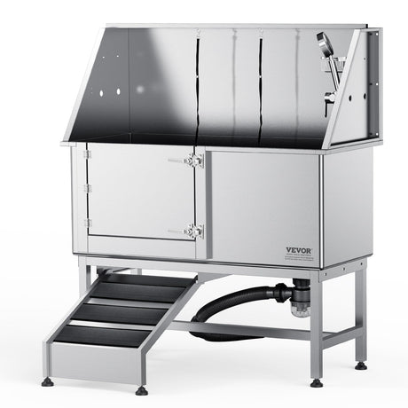 VEVOR 62" Pet Dog Bathing Station w/Ramp, Professional Stainless Steel Dog Grooming Tub w/Soap Box, Faucet,Rich Accessory,Bathtub for Large,Medium,Small Pet, Washing Sink for Home(Left) VEVOR