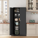 Fesbos Metal Storage Cabinet-72” Black Tall Steel File Cabinets with Lockable Doors and Adjustable Shelves-Black Steel Storage Cabinet for Kitchen, Office, Garage Fesbos