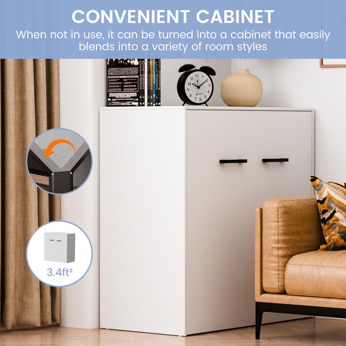 DoCred Murphy Bed - 2 in 1 Cabinet Bed, Folding Trundle Beds w/Mattresses for Adult, Roll Away Pull Out Murphy Chest Daybed, Guest Beds for Apartment Small Room Office Nap, Cot Size: 75" x 29" DoCred