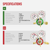 RX WELD Oxygen and Acetylene Regulators CGA540 and CGA510- Compatible with V-Style Welding Gas Torch Cutting, T-Handle RX WELD