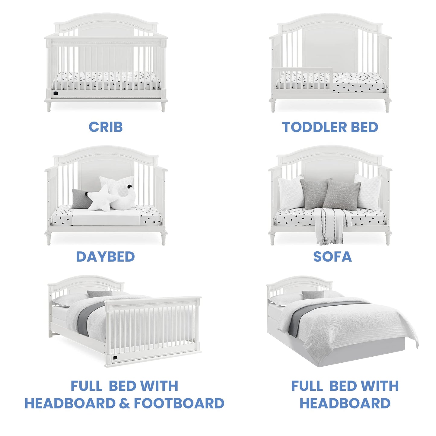 Delta Children Simmons Kids Juliette 6-in-1 Convertible Crib with Toddler Rail, Greenguard Gold Certified, Bianca White