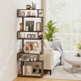 Tangkula 6-Tier S Shaped Bookcase, 64" Tall Modern Geometric Bookshelf with Anti-Tipping Kit, Home Office Freestanding Decorative Storage Display Shelf Room Divider for Living Room Study (1, Walnut) Tangkula