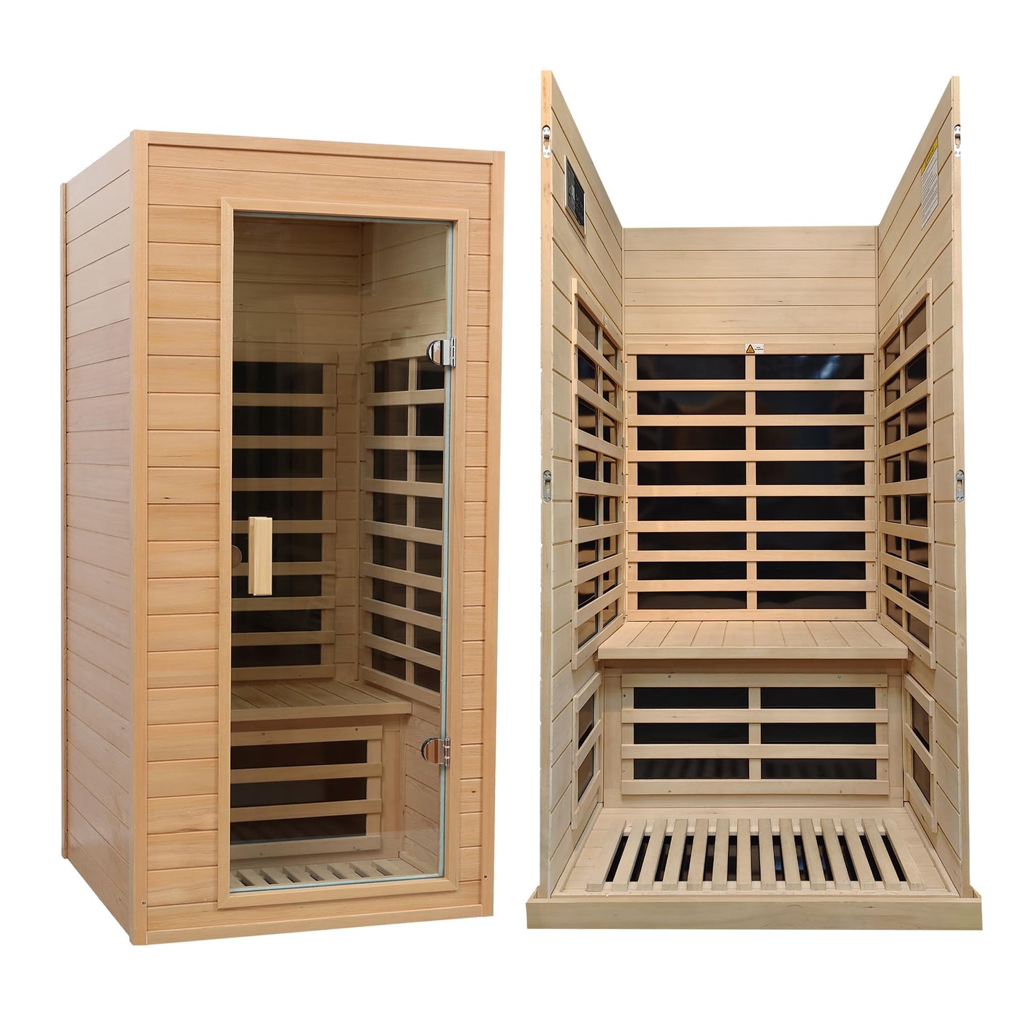 KUNSANA 1 Person Infrared Sauna, Home Sauna, Hemlock Wood Far Infrared Sauna, 1,200watt, Low EMF FAR Infrared with Bluetooth, LCD, LED Lights, for Home Indoor - WoodArtSupply