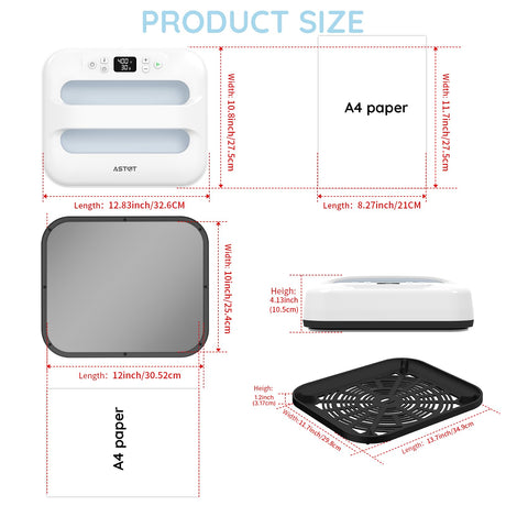 AST&T Heat Press Machine 12" x 10" Portable Easy Heat Press Heat Transfer for T-Shirts and HTV Vinyl Projects (White) AST&T
