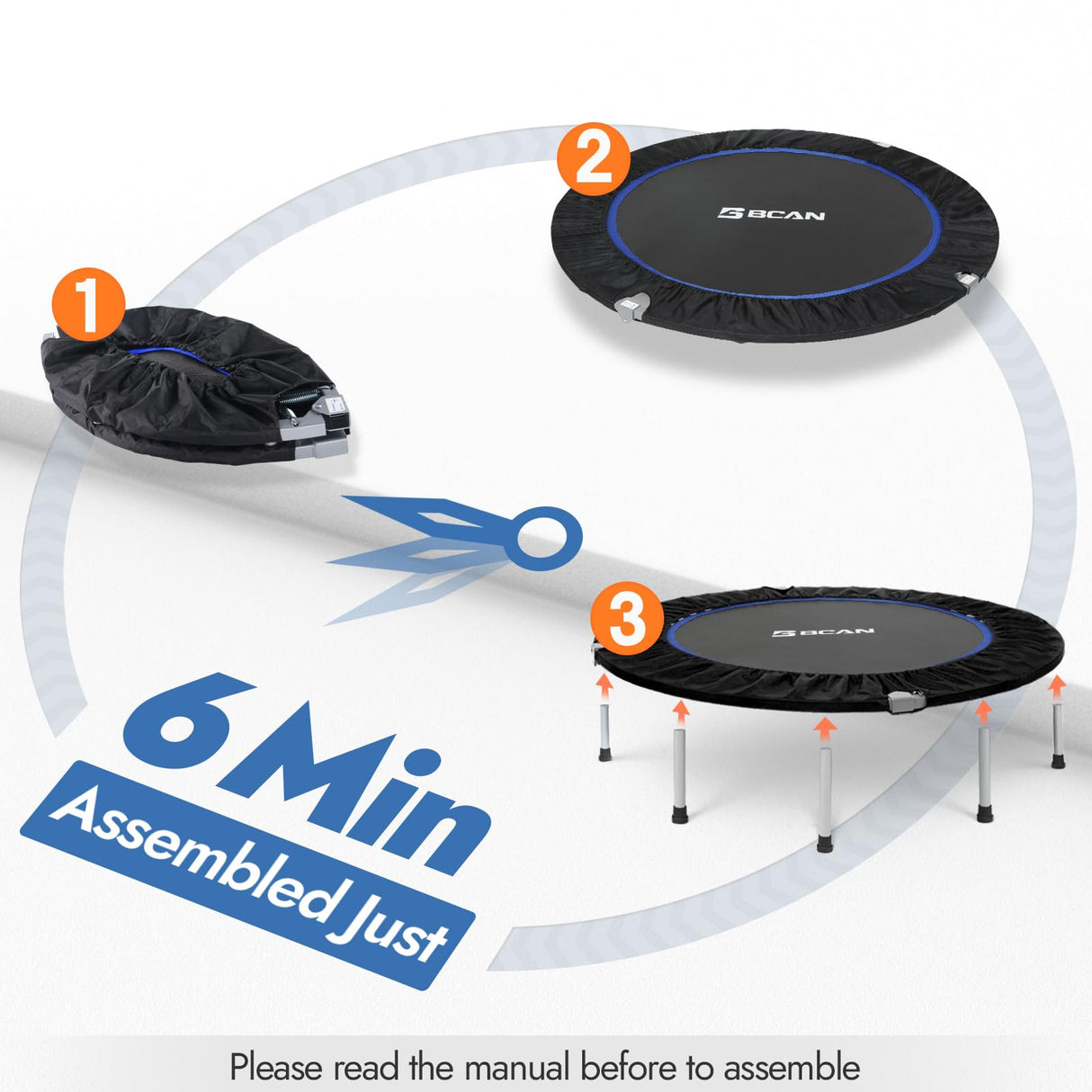 BCAN 48" Foldable Mini Trampoline Fitness Trampoline with Safety Pad, Rebounder Exercise Trampoline for Adults Indoor/Garden Workout, Max Load 440lbs, Black BCAN