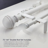 ILAISIHOME 1-1/8 Inch Diameter Farmhouse Style White Curtain Rods with Round Finial, 72-144 inch Telescoping Double Rod for window width 68-140 inch, 1 pack ILAISIHOME
