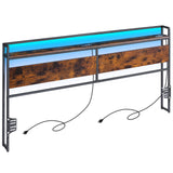 Rustic Brown ELYKEN King Size Headboard with Power Outlet & LED Strip Lighting ELYKEN