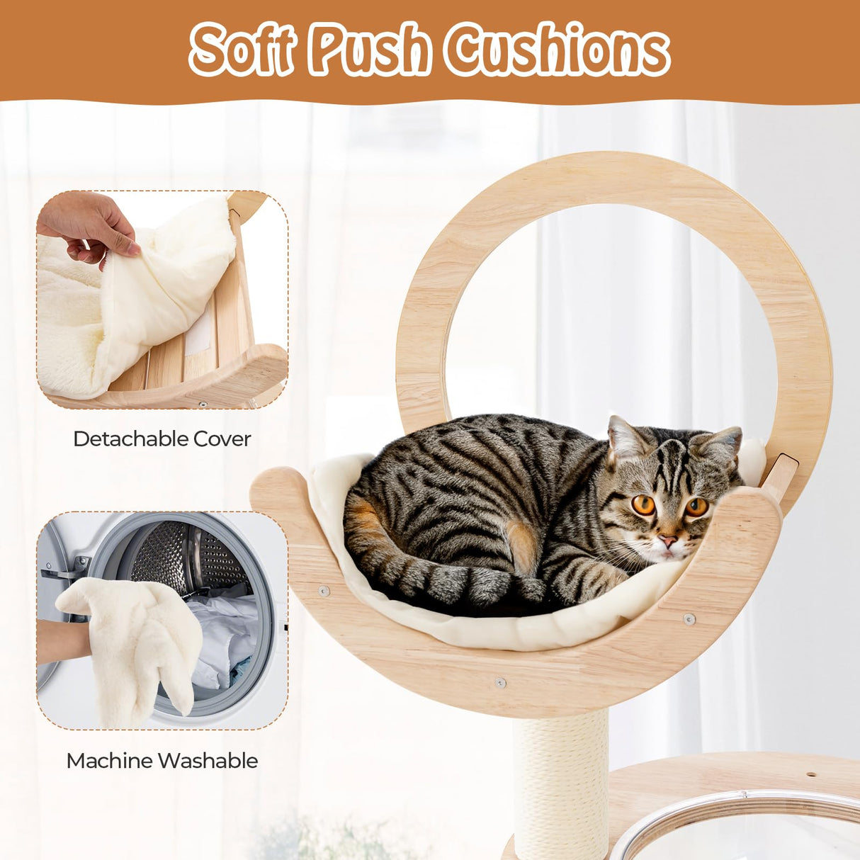 PETSITE 57 Inches Tall Wooden Cat Tree, Multi-Level Cat Tower with Scratching Posts, Space Capsule Bed, Padded Platform and Hanging Ball, Modern Transformable Cat Tree Tower for Indoor Cats Large PETSITE