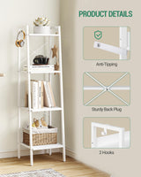 Hzuaneri Ladder Shelf, Bookshelf Bookcase, Freestanding Corner Storage Shelve with 2 Hooks for Home Office, Living Room, Kitchen, Bedroom, Industrial, 4-Tier White BC13213W Hzuaneri