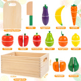 Wooden Play Food for Toddlers, Velcro Fruit and Veggies Cutting Set for Kids, Pretend Food Play Kitchen Accessories for 3 4 5 6 7 Years Old Boys & Girls WOODMAM