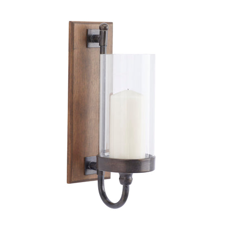 Deco 79 Wood Wall Sconce with Glass Holder, 5" x 8" x 16", Brown Deco 79