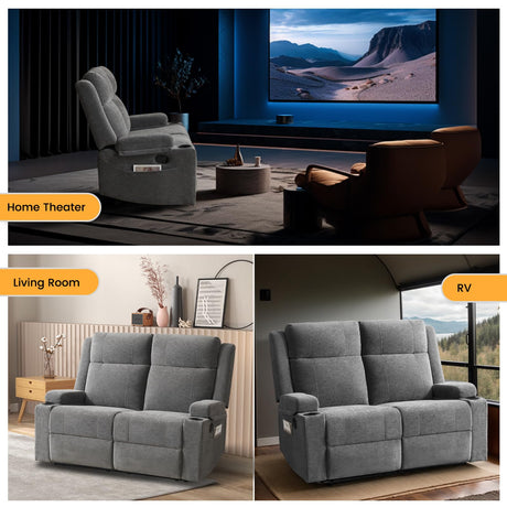 RIHEREFY Loveseat Recliner, Loveseat Sofa with Adjustable Footrest, Wall Hugger Recliner for Living Room & Home Theater & RV(Gray) RIHEREFY