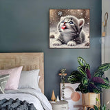 Animal Cat Diamond Art Kits for Adults,DIY Round Full Drill Diamond Painting Kits for Beginners Gem Art Winter Cat,5D Diamond Dots Painting with Diamond Arts and Crafts Wall Decor 13.8 x 13.8inch GEMFAMILY