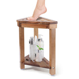 Boulphia Shower Foot Rest 14in, Acacia Wood Shower Stool for Shaving Legs, Waterproof Corner Shower Stool with Storage Shelf for Inside Small Shower Spaces Boulphia