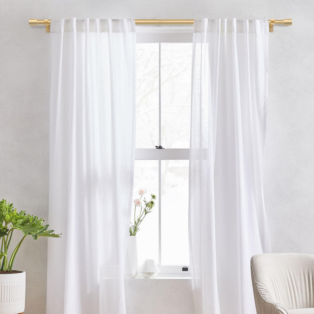 IFELS Heavy Duty Curtain Rods for Windows 66 to 120 Inch, 1 Inch Gold Curtain Rods for Outdoor, Farmhouse, Bedroom, Kitchen, Living Room, Adjustable Easy Install Curtain Rods (A2,Gold,30"-120") IFELS