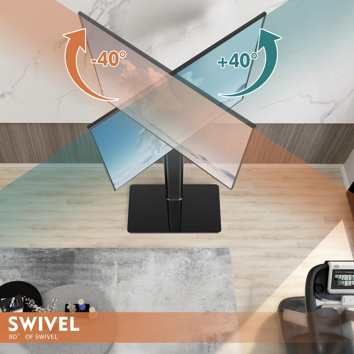 Universal Floor TV Stand with Mount 80 Degree Swivel Height Adjustable and Space Saving Design for Most 27 to 65 inch LCD, LED OLED TVs, Perfect for Corner & Bedroom HT1002B Hemudu