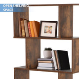 ZENY Geometric Bookcase, 5-Tier Bookshelf, S-Shaped Display Shelf and Room Divider, Freestanding Decorative Storage Shelving for Home Office, Rustic Brown ZENY