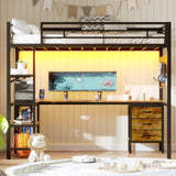 BTHFST Loft Bed Twin Size with L-Shape Desk & RGB LED Lights & Charging Station, Twin Bunk Bed with Fabric Drawers & Shlves, 13.4'' H Safety Guardrail, Noise Free, No Box Spring Needed BTHFST