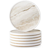 LIFVER Coasters for Coffee Table, Coasters for Drinks Absorbent, Drink Coasters, Housewarming Gift, Home Decor, Set of 6, Farmhouse Coaster Set with Holder, 4 Inches, Sandstone Style LIFVER