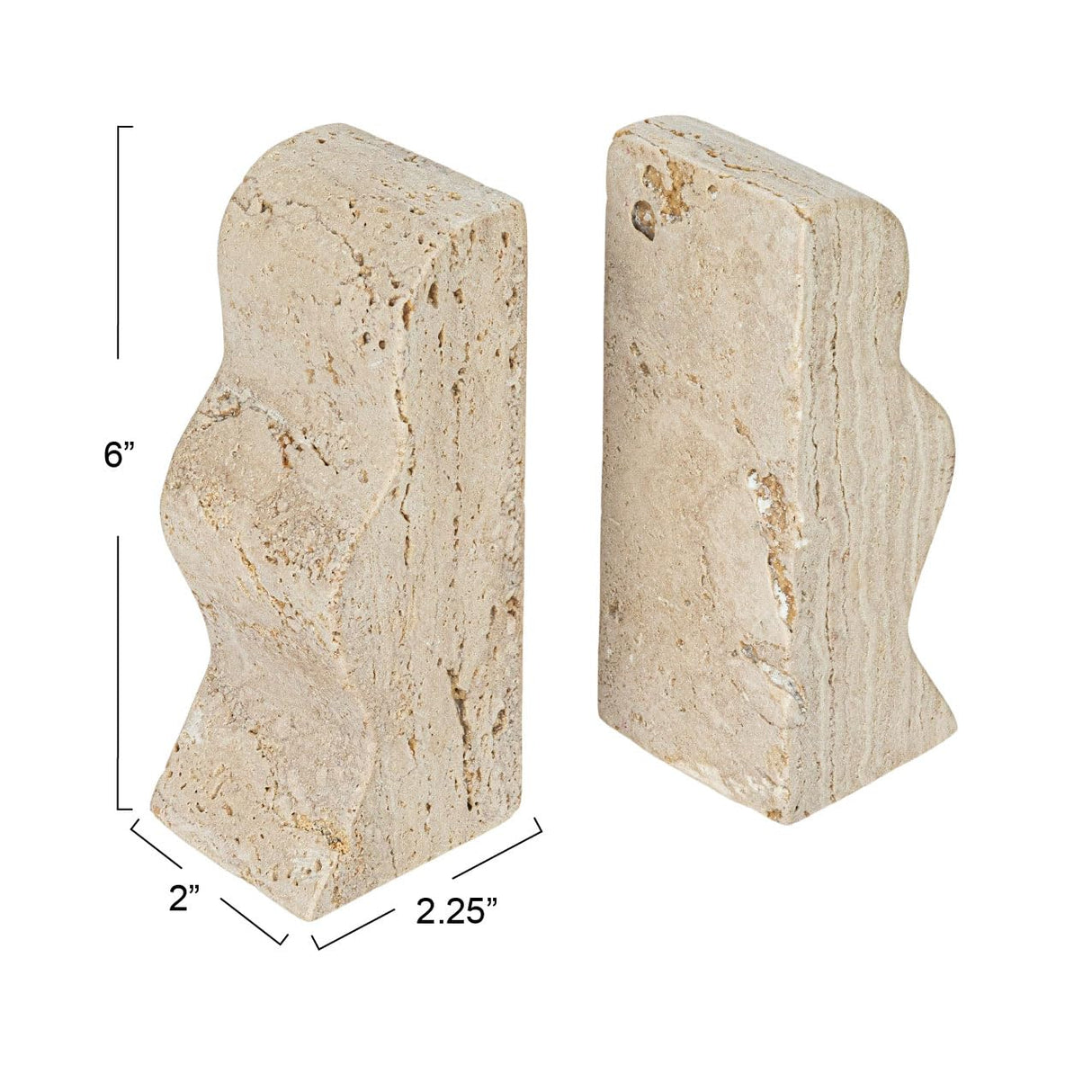 Creative Co-Op Decorative Travertine Wave Bookends, Natural, Set of 2 Creative Co-Op
