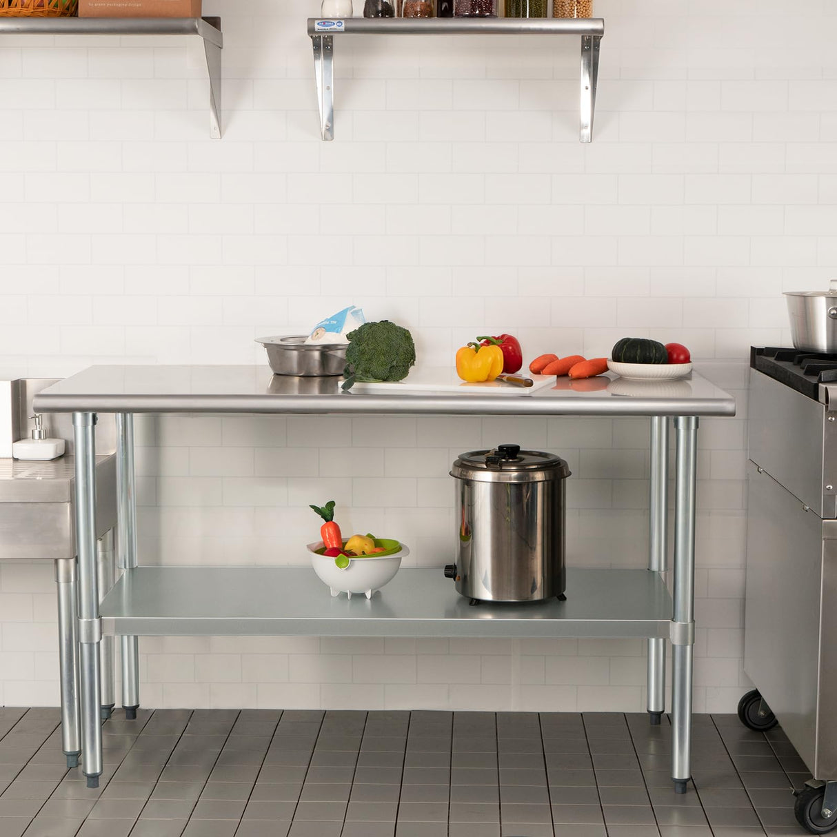 HARDURA Stainless Steel Table 30X72 Inches with Undershelf and Galvanized Legs NSF Heavy Duty Commercial Metel Table for Food Prep HARDURA Restaurant Equipment