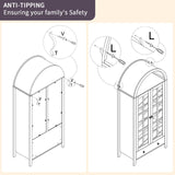 Farmhouse Arched Cabinet with Glass Doors, Wood Display Cabinet with Drawer and Adjustable Shelves, 71” Kitchen Pantry Tall Bookshelf Modern China Cabinet for Living Room,Office (Rustic Brown) RowyPoey