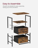 VASAGLE Nightstand, 24-Inch Tall Side Table with 2 Fabric Drawers and Storage Shelf, for Bedroom, Rustic Brown and Black ULGS025B01 VASAGLE