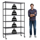 Storage Shelves 6-Tier Wire Shelving Unit Garage Shelving with Wheels 2100LBS Capacity,18" D x 48" W x 78" H Metal Shelves Storage Rack Heavy Duty Shelving for Garage Kitchen Pantry,Black Capacmkseh