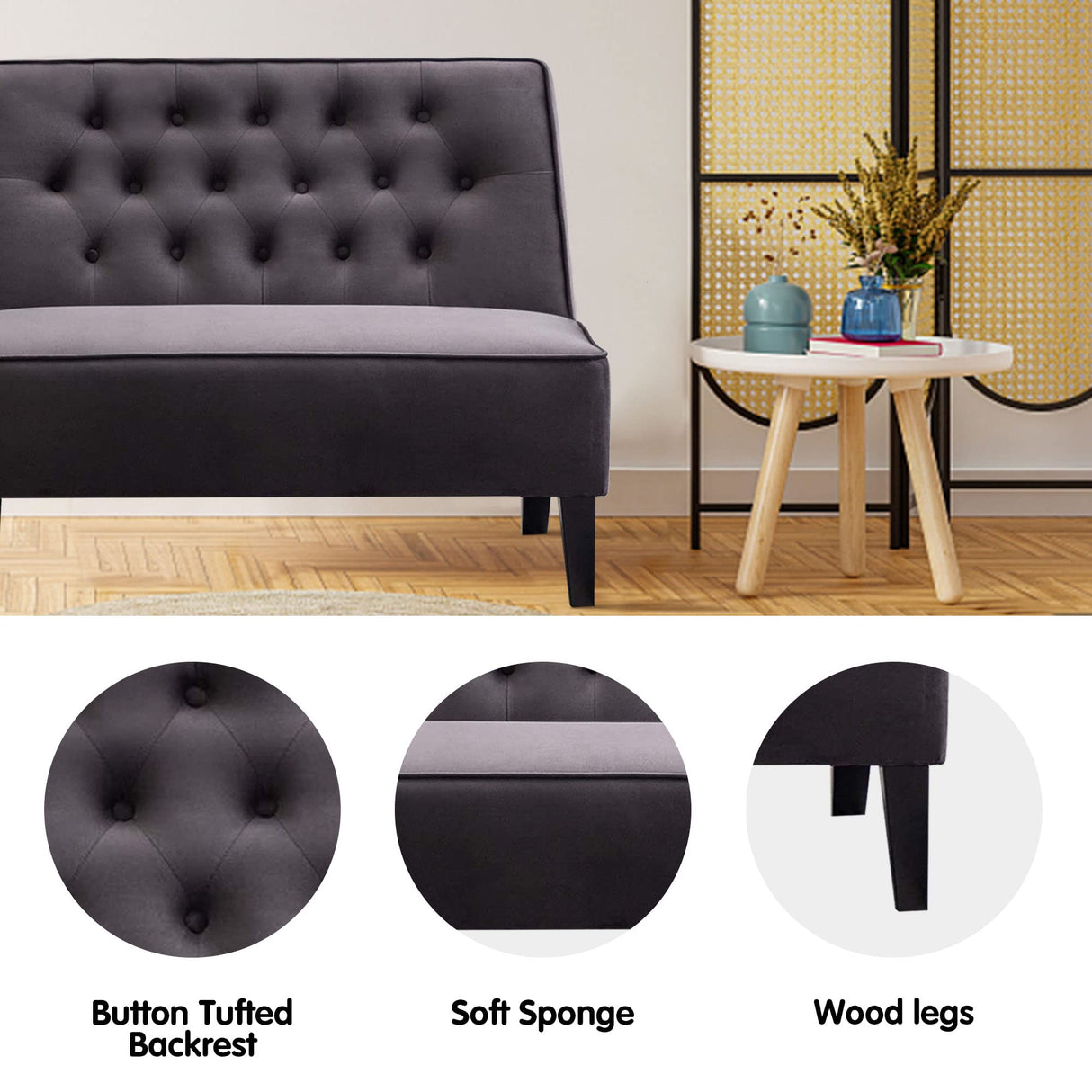 annjoe Button Tufted Loveseat Settee Upholstered Sofa Backrest Buckle Couch Banquette Bench for Dining Room Living Room Bedroom Funiture(Gray 1) annjoe